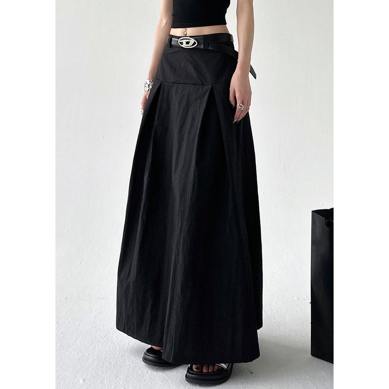 New Cotton Summer Skirts High Zippered Waist Black