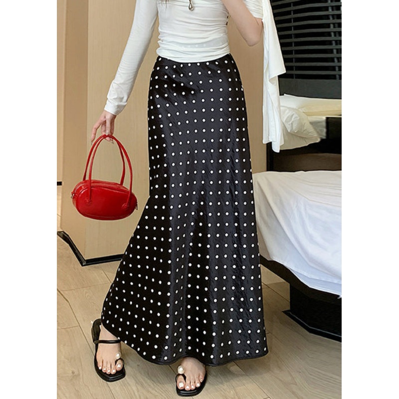 Waist Print High Black Silk Skirts Maxi Fall