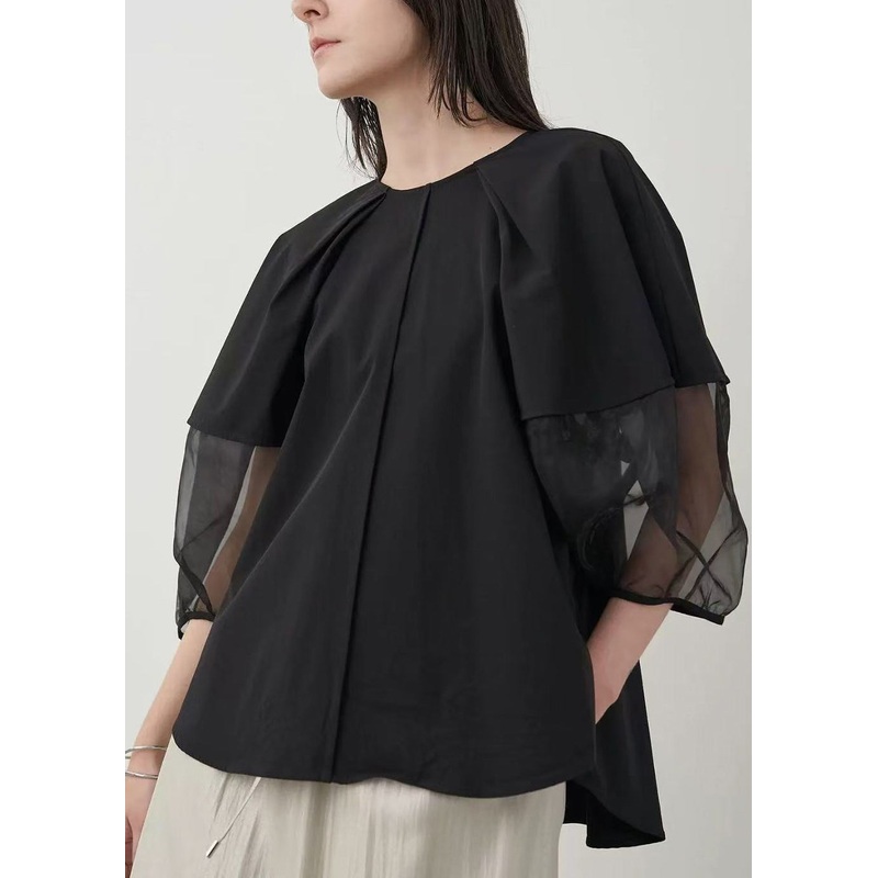 Black Sleeve Oversized Shirt Patchwork Organza Puff