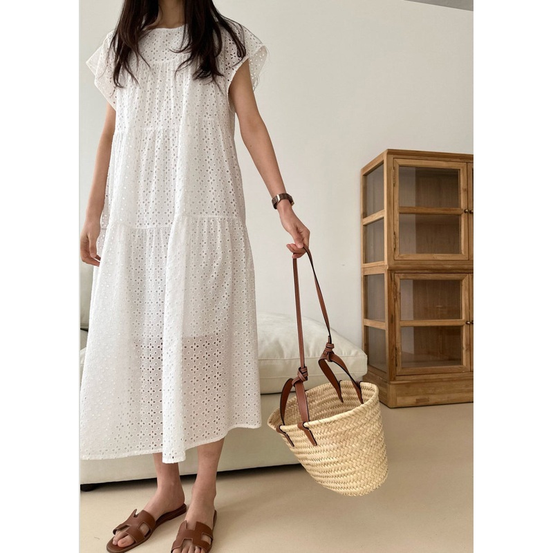Cotton Embroidered Dress Women Party Summer White