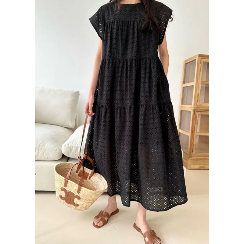 Dresses Embroidered Black Cotton Summer Hollow Out