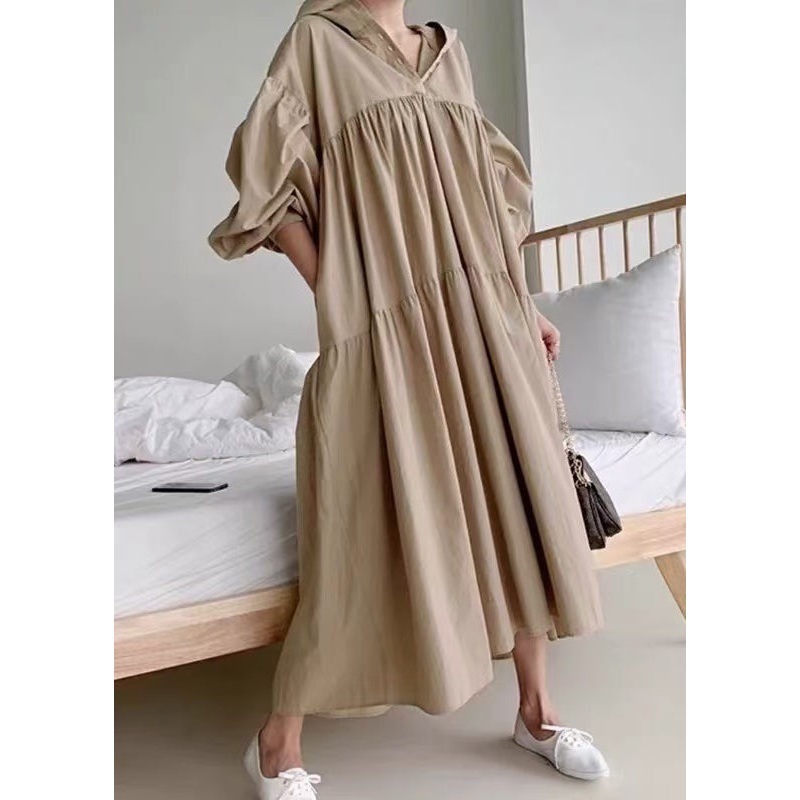Exra Dress Hooded Large Cotton Holiday Size Coffee Hem Plus Fall