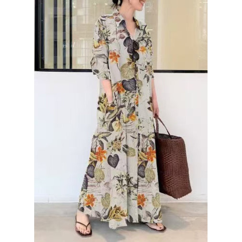 Holiday Print Orange Dress Oversized Beautiful Fall Linen