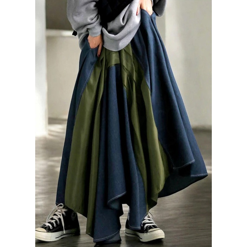 Mixed Summer Chic Color Asymmetrical Patchwork Skirt Denim