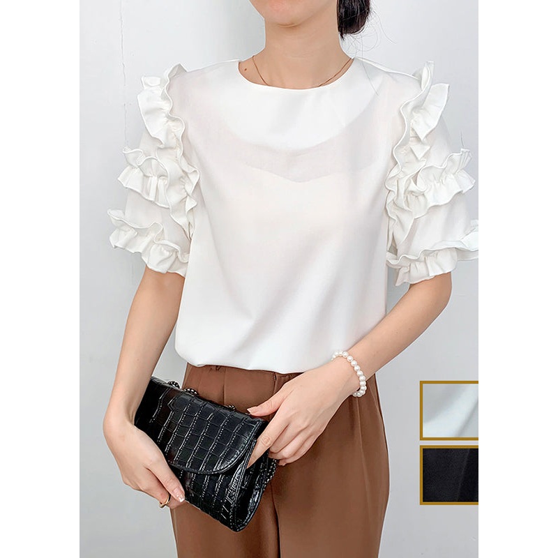 White Fine Shirt Summer Ruffled Chiffon