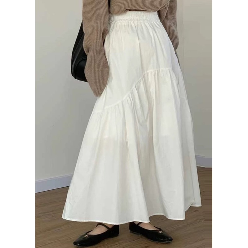 White Patchwork Hem Cotton Size Summer Exra Plus Large Skirt